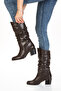 Genuine Calfskin Gusseted Drawstring Thick Heel Dark Brown Women's Boots