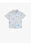Shirt Palm Printed Short Sleeve Pocket Detailed Cotton
