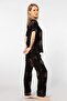 3604 Women's Short Sleeve Woven Shirt Pajama Set-Black - 3