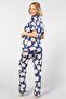 3355 Women's Short Sleeve Shirt Collar Pajamas Set-Navy Blue - 4