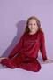 Mother Girl Women's French Velvet Long Sleeve Crew Neck Star Pattern Burgundy Pajamas Set - 2