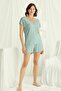 18515 Women's V-Neck Short Sleeve Shorts Pajama Set-Light Green - 5
