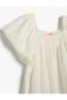 Dress with Gipe Detail, Square Collar, Textured Ruffles - 3