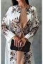 Imported Babel Fabric Floral Print Self-Panel Beige Dress (Belt Included) - 2