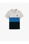 Polo T-Shirt Color Blocked Short Sleeve Buttoned Cotton