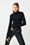 Women's Black Finger Detailed Bodysuit - 4