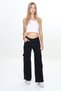 Girl's Wide Leg Cargo Pocket Black Jeans - 3