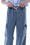 Girl's Oversize Cargo Pocket Elastic Waist 100% Cotton Jeans - 7