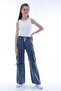 Girl's 100% Cotton Cargo Pocket Waist Elastic Jeans - 5