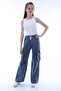 Girl's 100% Cotton Cargo Pocket Waist Elastic Jeans - 2