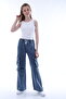 Girl's 100% Cotton Cargo Pocket Waist Elastic Jeans - 4