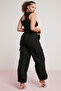 Avalonbb Women's Relaxed Fit Black Plus Size Pants with Elastic Waist and Cuffs and Cargo Pockets - 4