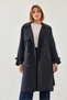 Women's Navy Blue Front Aller Detailed Double-Breasted Trench Coat 8118 60451015 - 3