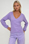 Women's Lilac Double Breasted Collar Elastic Sleeve Blouse Alc-X12929