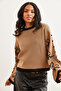 Women's Camel Spanish Sleeve Patterned Knitwear Sweater Kzk- 19000827 - 3