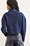 Women's Navy Blue High Collar Zippered Cropped Thick Sweatshirt Swt-19000696 - 5