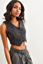 Women's Smoked Buttoned V-Neck Crop Knitted Vest Ylk- 19000042
