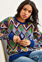Women's Navy Blue Kilim Pattern Knitwear Sweater Kzk-19000869 - 2