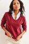 Women's Burgundy Shirt Collar Detail Brioche Knit Blouse BLZ-19002777