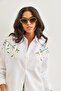 Women's White Embroidered Pearl Detailed Wool Effect Oversized Winter Shirt GML-19001159 - 5