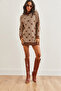 Women's Brown Geometric Patterned Soft Textured Knitwear Tunic Dress Elb- 19002279 - 2