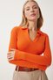 Women's Orange Polo Neck Corded Knitted Blouse GT00111 - 4