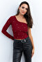 Women's Burgundy Stone Single Sleeve Crop Blouse Hol2 - 5