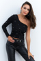Women's Black Stoned Single Sleeve Crop Blouse Hol2 - 3