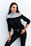 Women's Black-Grey Off-The-Shoulder Sweatshirt Tf15 - 5