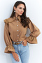 Women's Camel Bebe Collar Lace Shirt Mqs1839 - 7