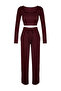 Bordo Yumoş Crop ve Wide Leg/Geniş Paça Örme Alt Üst Takım TWOAW23AU00125 - 9