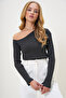 Women's Anthracite Boat Neck One-Shoulder Open Camisole Blouse Alc-X13068 - 4