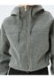 Hooded Zippered Crop Sweatshirt with Stitching Detail - 5