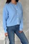 Women's Baby Blue Standard Size Pearl Button Short Knitwear Cardigan - 3