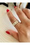 Gold Color Double Row Stone Cartier Steel Ring No 7 ACR2891 - 2