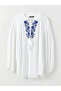 Tie Collar Embroidered Long Sleeve Viscose Women's Blouse - 6