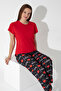 Red Color Love and Heart Printed Short Sleeve Pajamas Set 308