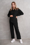 Pregnant and Maternity Bottom Top Suit with Front Button Corded Twisted Fabric Pockets - 5