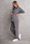 Pregnant and Maternity Bottom Top Suit with Front Button Corded Twisted Fabric Pockets - 2