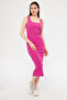 Women's Square Neck Slit Zipper Dress - 2