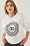 Women's White Stone Embroidered Sweatshirt 1562 60251965 - 3