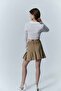 Belt Detailed Pleated Mini Skirt Beige - 5