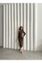 Long Sleeve Sandy Dress - Single Sleeve and Slit Detail - 5