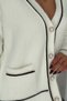 Women's Ecru Standard Size Double Pocket Pearl Button Embroidered Knitwear Cardigan - 6