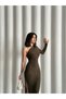 Long Sleeve Sandy Dress - Single Sleeve and Slit Detail - 2
