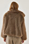 Women's Mink Collared Faux Fur Lined Coat 38120 60251969 - 7