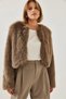 Women's Brown Faux Fur Lined Coat 38119 60251968 - 4