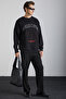 Domagoj Men's Organic Cotton Western Printed Crew Neck Oversize Black Sweatshirt - 2