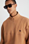 Radiant Men's 100% Organic Cotton Embroidery Detailed Half Zipper Stand Collar Brown Sweatshirt - 5