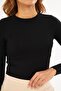 Women's Black Basic Round Neck Long Sleeve Blouse - Floris - 2